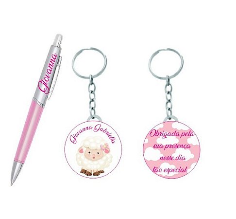 Kit Maternidade Chaveiro + Caneta Personalizada Ovelhinha ( 15 unidades )