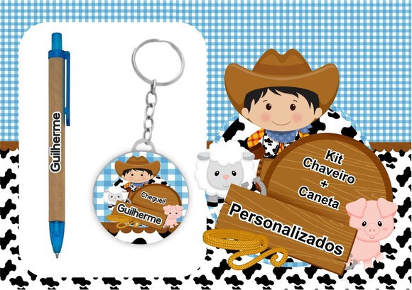 Kit Chaveiro + Caneta Fazendinha Nascimento ( 15 UNIDADES )
