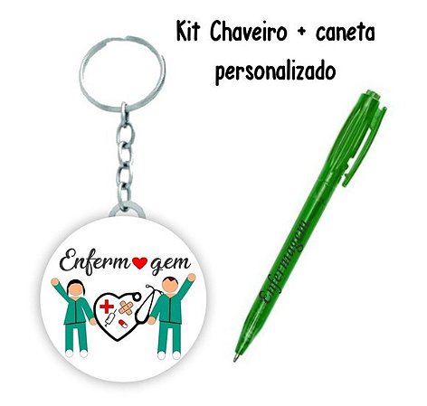 Kit Chaveiro + Caneta Especial Dia da enfermagem Personalizado ( 15 unidades )