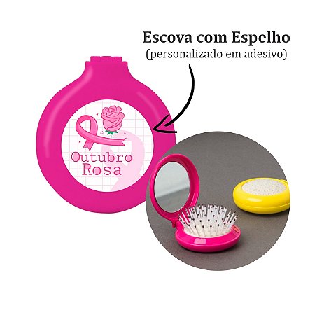 Escova com espelho Outubro Rosa personalizada com logo