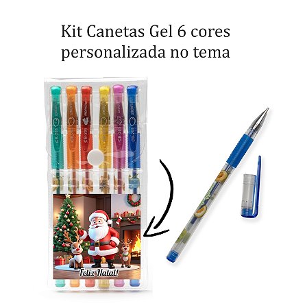 Kit Canetas Gel 6 cores personalizado Natal