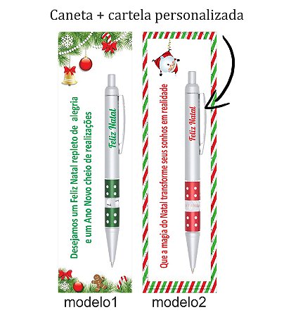 Caneta Natal personalizada com cartela e embalagem ( 50 unidades )
