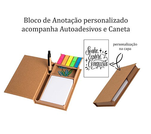 Bloco de Anotação com Autoadesivos e Caneta personalizado como desejar