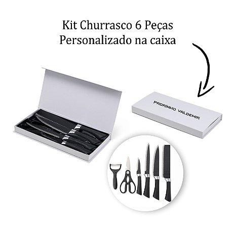 Kit Churrasco 6 peças com caixa personalizada como desejar