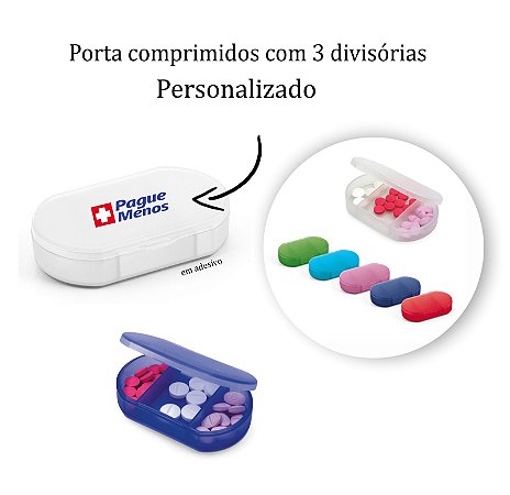 Porta comprimidos com 3 divisórias Personalizado como desejar