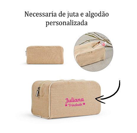 Bolsa de cosméticos em juta personalizada como desejar
