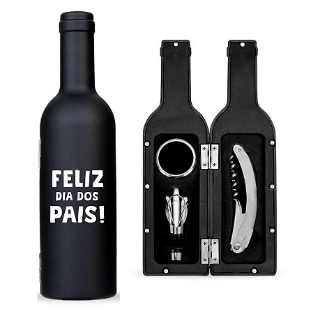 Kit Vinho Garrafa 3 peças Personalizado Dia dos Pais