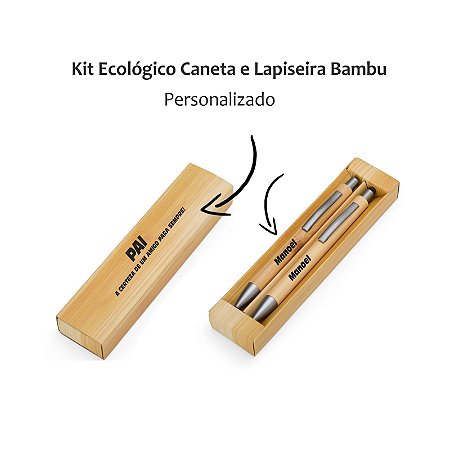 Kit Ecológico Caneta e Lapiseira Bambu Personalizado Dia dos Pais