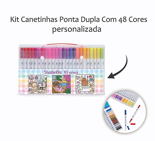 Maletinha personalizada como desejar Canetinhas Ponta Dupla Com 48 Cores