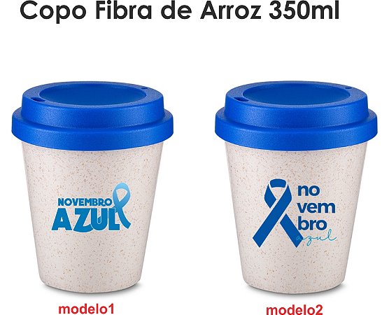 Copo Fibra de Arroz 350ml Novembro Azul com sua logo