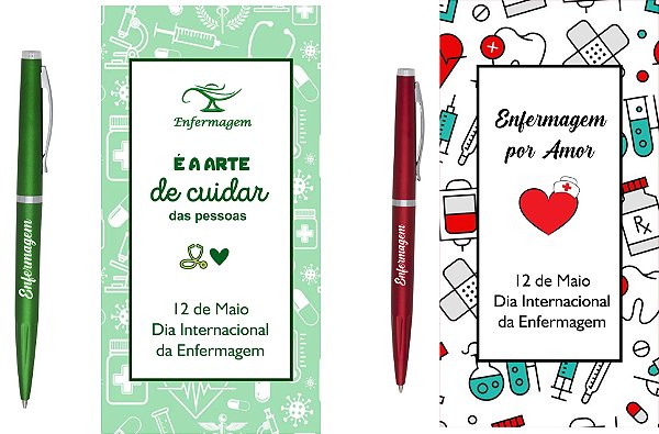 Caneta + Cartela +embalagem com Mensagem Enfermagem