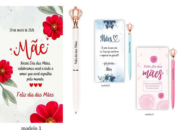 Caneta Metal Coroa + Cartela Dia Das Mães Personalizada Com Sua Logo