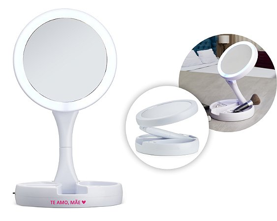 Espelho Dobrável com Led Personalizado Dia das Mães