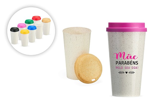 Copo Fibra de Arroz 550ml Personalizado Como Desejar Dia das Mães