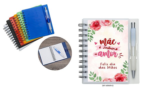 Caderno Plástico com Caneta Personalizado Como Desejar Dia das Mães