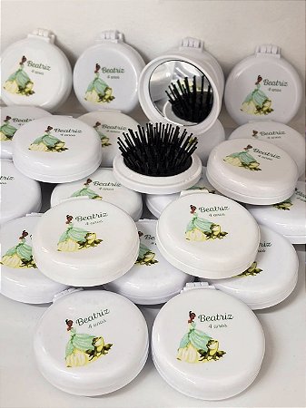 Escova com Espelho Portátil Personalizado com o Tema que Desejar (Kit com 10 Unidades)