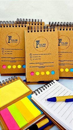 Bloco de Anotações com Autoadesivos e Caneta Personalizado Com sua Logo