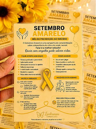 Pacote com 15 Unidades de Botton Setembro Amarelo + Cartela Com sua Logo