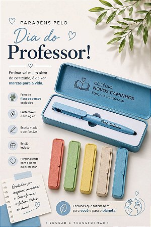 Estojo Fibra de Bambu + Caneta Touch com Suporte Personalizado Dia dos Professores