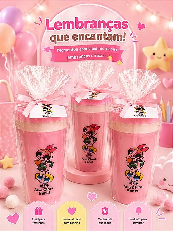 Copo Plástico 300ml Personalizado com o Tema que Desejar + Tag e Laço