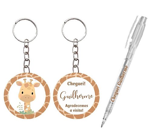 Kit Lembrancinha de Maternidade Chaveiro Girafinha mais Caneta ( 15 unidades )