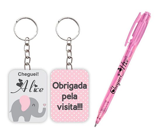 Kit Chaveiro e Caneta Especial Elefantinho Azul e Cinza ( 15 UNIDADES )