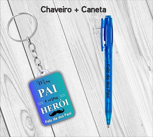 Kit Chaveiro e Caneta Dia dos Pais PERSONALIZADO COM SUA LOGO ( 15 unidades )