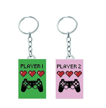 Par de Chaveiro Player 1 e Player 2 Personalizado