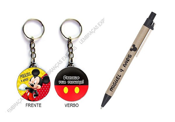 Kit Cahaveiro e Caneta Ecológica Mickey Personalizada ( 15 UNIDADES )