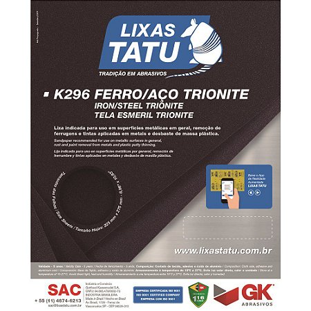 Lixa Ferro Tatu Grao 180 Trionite K296 (25 Unidades)