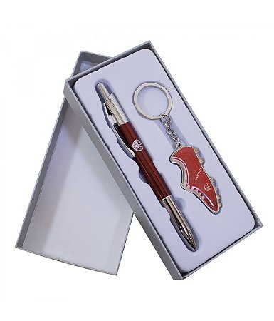 Kit Caneta Roller Ball De Metal Com Chaveiro Chuteira - Timbushop