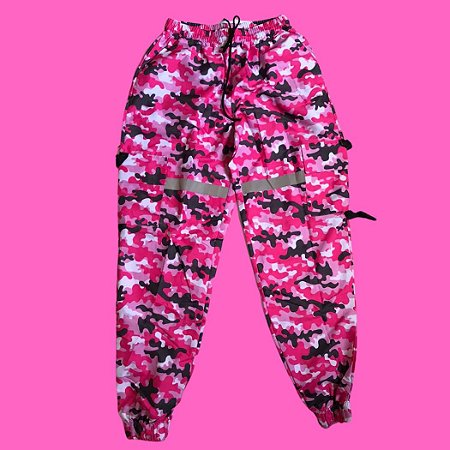 calça cargo camuflada rosa