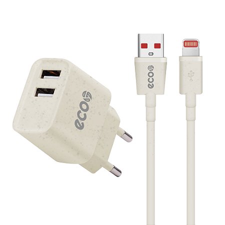 Kit Carregador + Cabo 1m - Ecoo - Lightning, Micro USB V8 e Tipo C - Ecoo