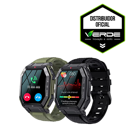 Smartwatch com Monitor Cardíaco - PRETO / VERDE - Verde