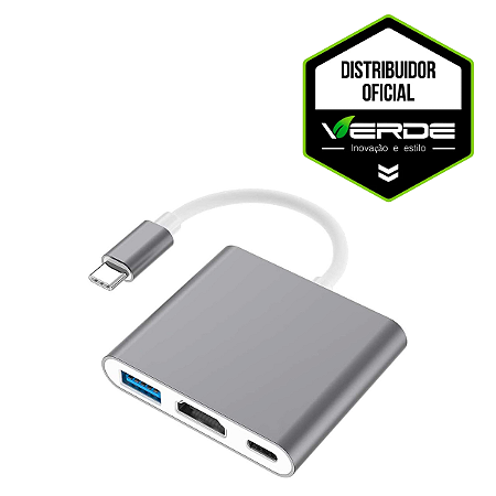 Adaptador 3 em 1 - Tipo C / HDMI / USB-A 3.0 - Type C - Verde