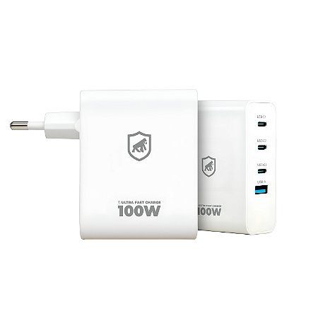 Carregador de Parede Turbo 100W 4 em 1 GaN - 3 Portas USB-C + 1 Porta USB-A - Discovery  - Gshield