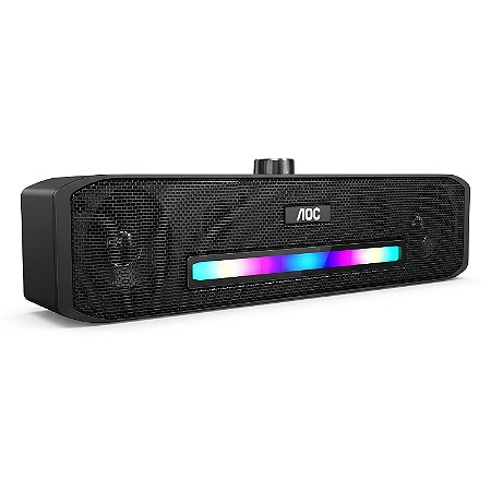 Caixa de Som Soundbar Bluetooth 5.3 - Estéreo 6W RGB com AUX, TWS e Bateria Portátil - AOC