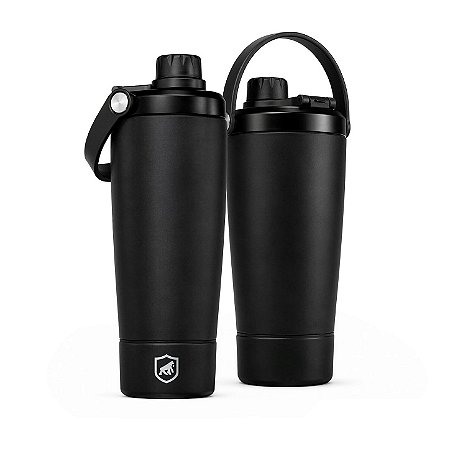 Coqueteleira Térmica Armor 600ml com Tela Antigrumos, Compartimento para Whey e Alça para Transporte - Preta - Gshield