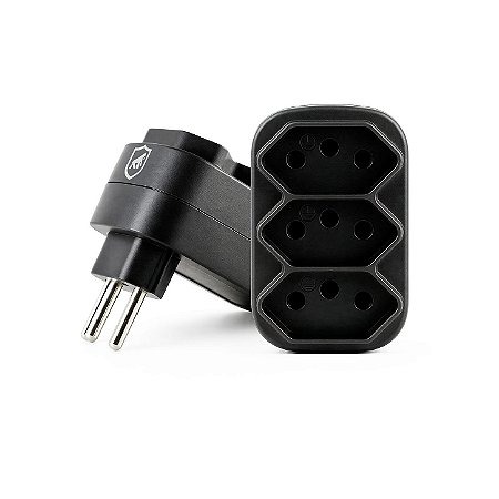Adaptador com 3 Tomadas Bivolt 127/220V até 10A, Padrão Brasileiro NBR 14136 - Dual Shock - Gshield