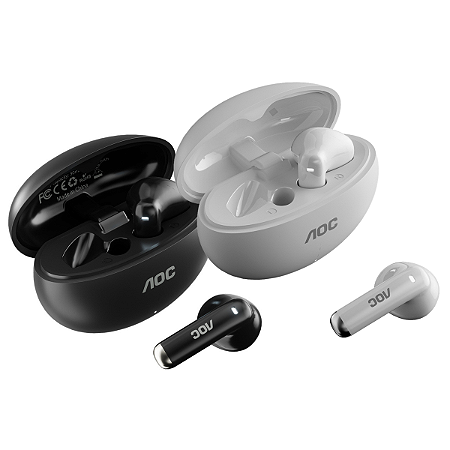 Fone de Ouvido Bluetooth 6.0 Earbuds TWS Sem Fio com Estojo Carregador, Microfone e Controle Touch - AOC