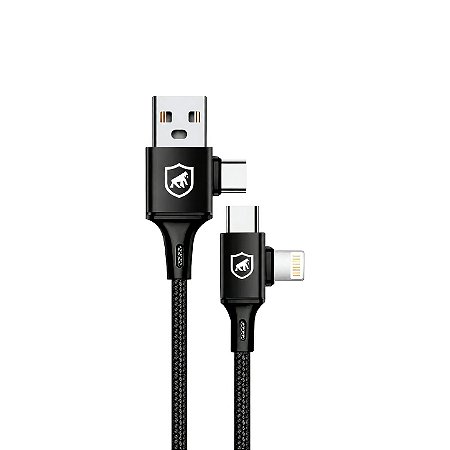 Cabo 4 em 1 - Carregamento Rápido 65W - USB-A, USB-C/Tipo-C e Lightning, Preto/Branco - 1M - Discovery - Gshield