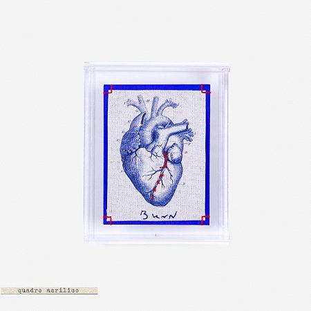 Quadro Acrílico Colagem P - Coração Anatômico Burn Azul