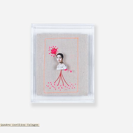 Quadro Acrílico Colagem P - Vestido Bordado à mão