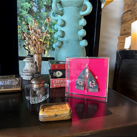 Quadro Acrílico Pinus - Borboleta Cinza Fundo Pink