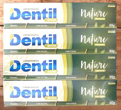 Kit 12 unidades Creme Dental Vegano Sem Fluor Dentil Nature com Stevia 90g