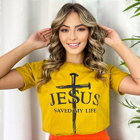 CAMISETA JESUS SALVOU MINHA VIDA - FEMININA - MATERIAL 100% ALGODÃO