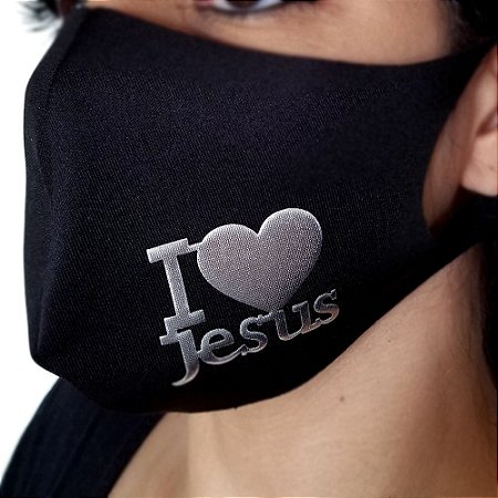 Máscara de proteção Higiênica reutilizável | I love jesus prata|
