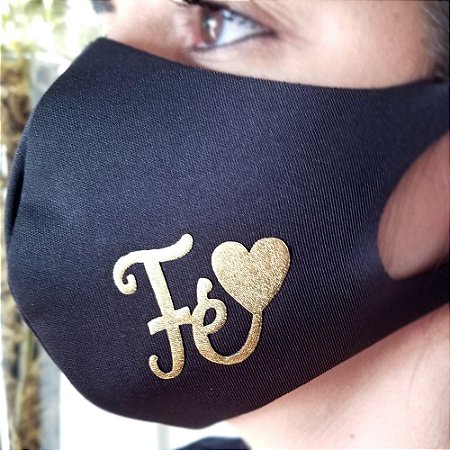 Máscara de proteção Higiênica reutilizável |fé dourado coração|