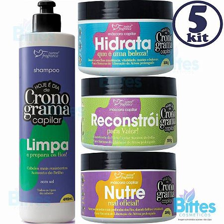 5 Kit Cronograma Suave Fragrance Hidratação, Reconstrução e Nutrição Atacado