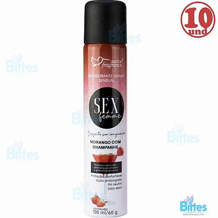 10 Desodorante Morango Suave Fragrance Sensual Sex Femme Atacado